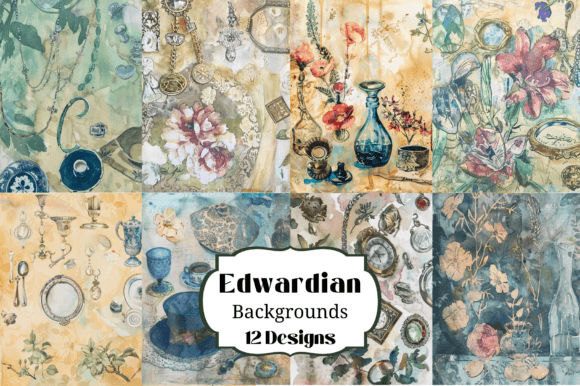 12 Watercolor Edwardian Backgrounds