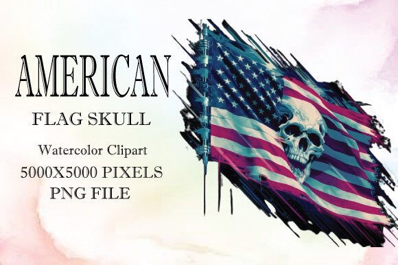 American Flag Skull Watercolor Clipart12: Bold Design Asset