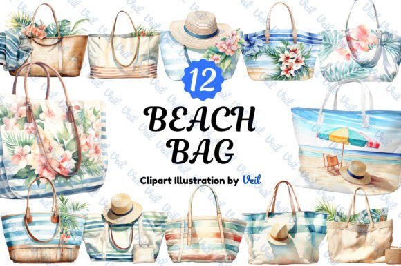 Beach Bag Clipart Watercolor Bundle