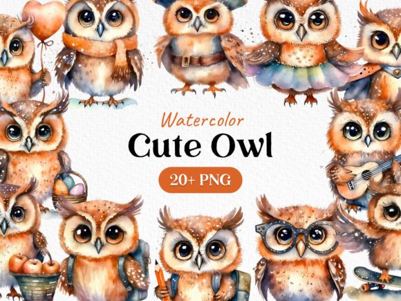 Bundle Watercolor Cute Owl Clipart PNG: A Versatile Asset for Designers and Creators