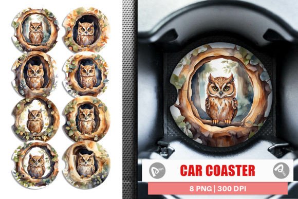 Car Coaster Watercolor Owl and Creative Design