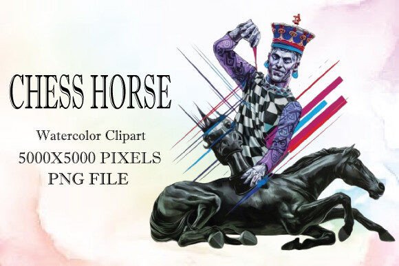 Chess Horse Watercolor Clipart 12 in Design Projects