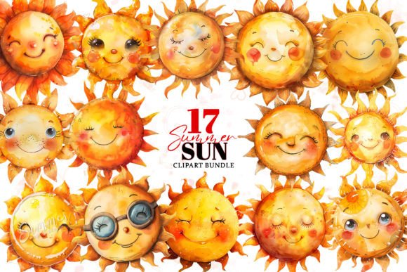 Cute Summer Sun Watercolor Clipart for Warm Branding and Playful Design