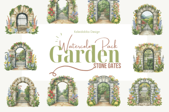Garden Gates Watercolor Clipart Pack