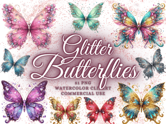 Glitter Watercolor Butterflies Clipart Guide