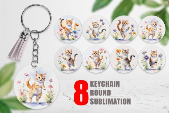 Keychain Cat in Summer Watercolor