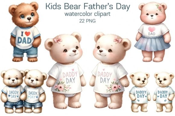 Kid Bear Father's Day Watercolor Clipart: A Gentle Touch for Heartfelt Designs