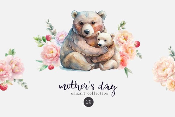 Mothers Day Watercolor Clipart Set