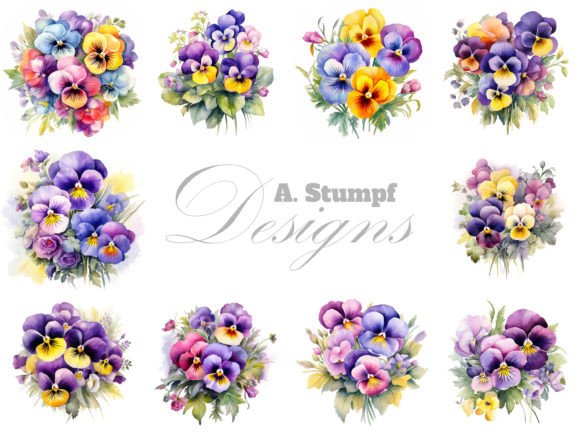 Pansy Flowers Clipart Watercolor Bundle