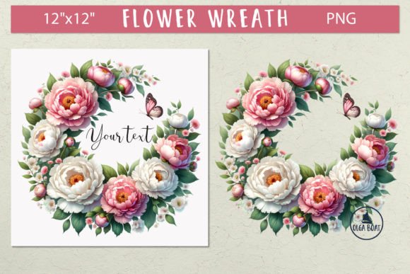 Peony Wreath Clipart Watercolor Flower for Elegant Branding