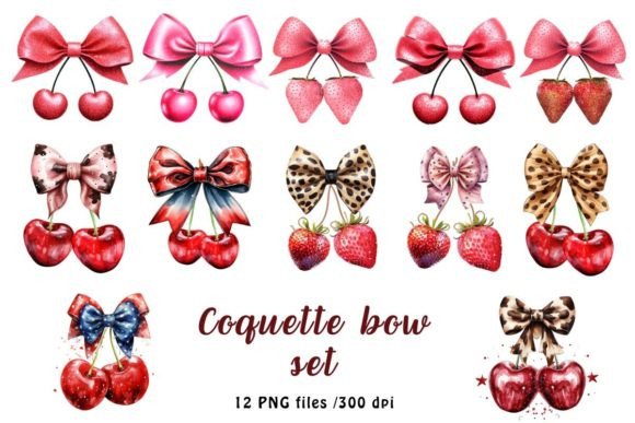 Pink Coquette Ribbon Bow Watercolor Set