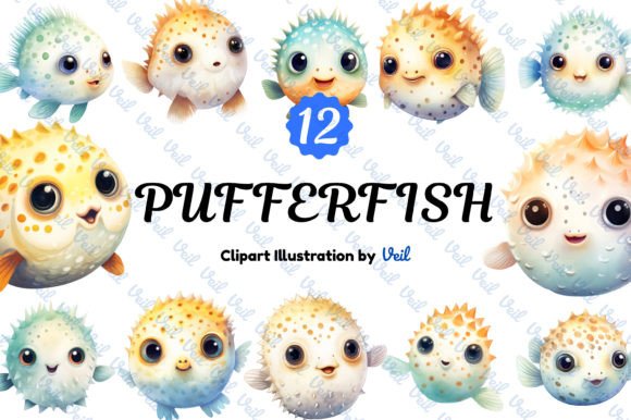 Pufferfish Clipart Watercolor Bundle for Designers