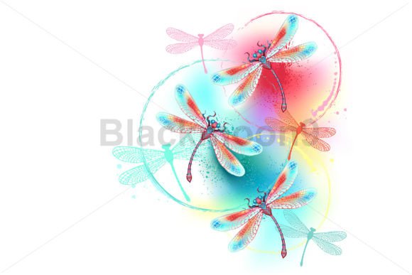 Red Dragonflies on Watercolor