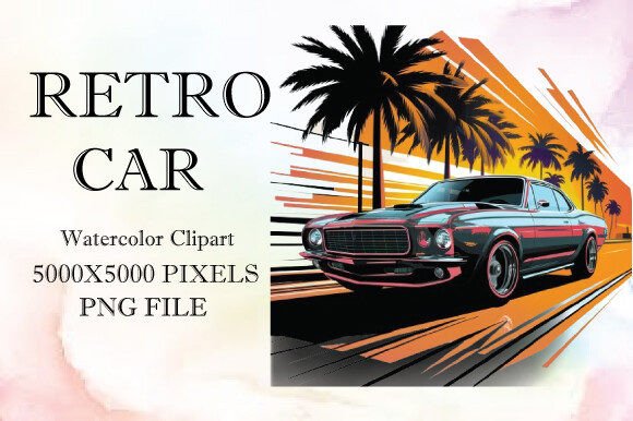 Retro Car Watercolor Clipart 11: Vintage Charm for Modern Design
