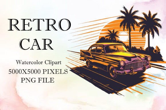 Retro Car Watercolor Clipart 24
