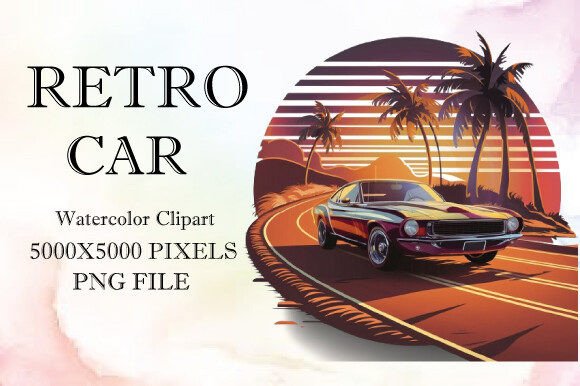 Retro Car Watercolor Clipart 3