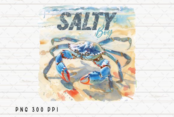 Salty Boy Crab Watercolor Fishing PNG: Coastal Charm Meets Design Versatility