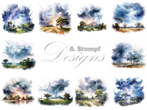 Thunder Storm Scenery Watercolor Bundle: A Design Review