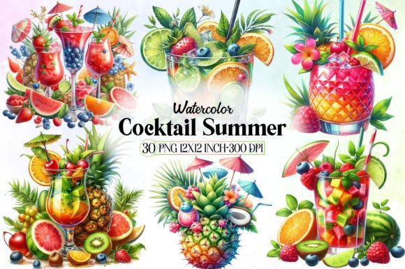 Tropical Cocktail Watercolor Clipart