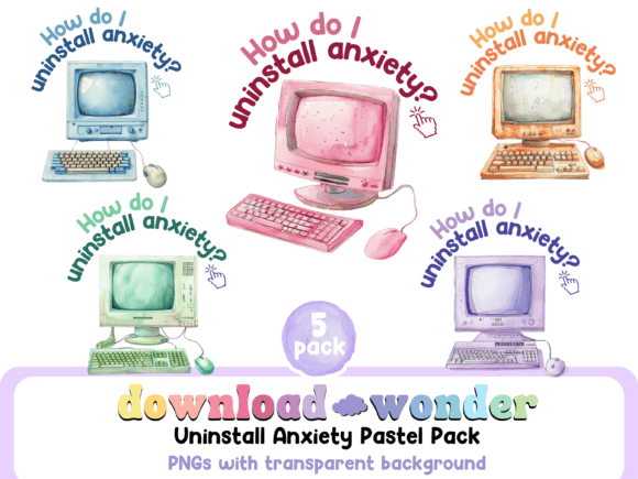 Uninstall Anxiety PC Watercolor PNGs for Design