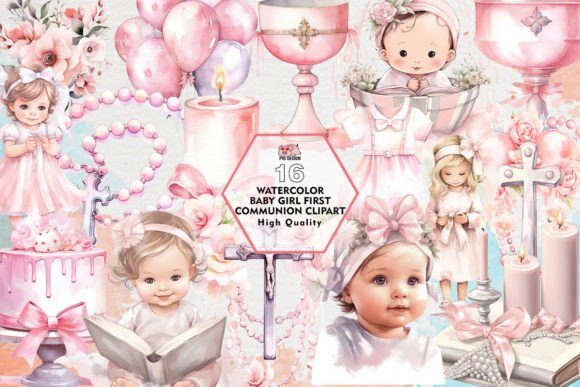 Watercolor Baby Girl First Communion