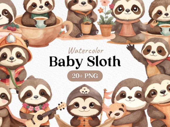 Watercolor Baby Sloth Clipart for Creative Projects