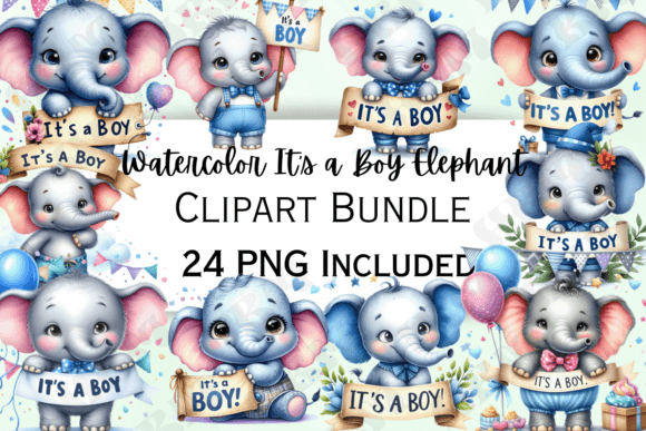 Watercolor Boy Elephant Clipart: A Designer's Creative Asset
