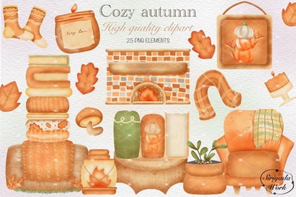 Watercolor Cozy Autumn Clipart for Warm Designs