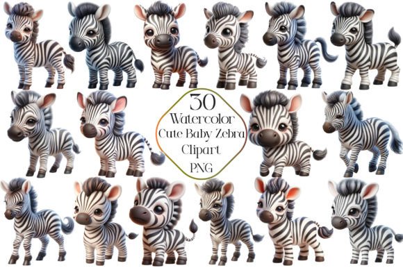 Watercolor Cute Baby Zebra Clipart