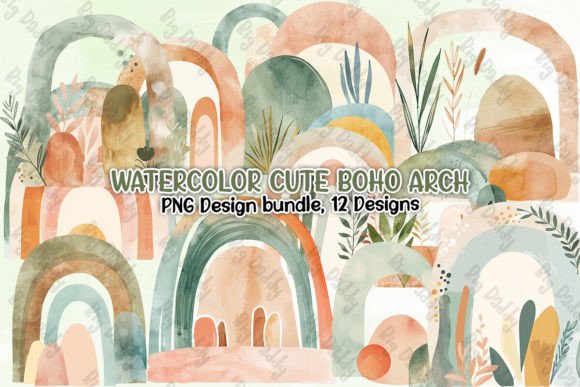 Watercolor Cute Boho Arch Clipart PNG for Creative Projects