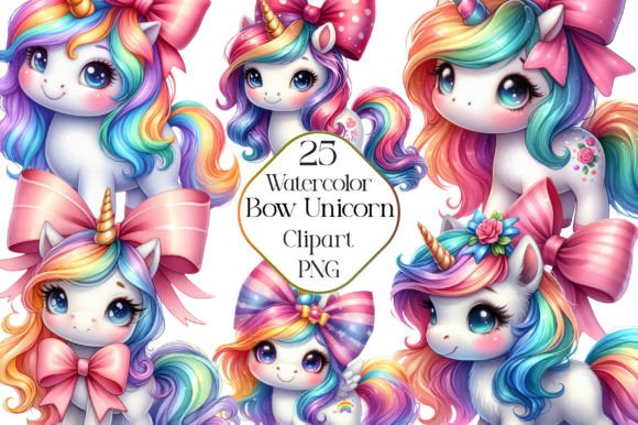 Watercolor Cute Bow Unicorn Clipart for Dreamy Branding