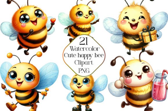 Watercolor Cute Funny Happy Bee Clipart for Playful Brands
