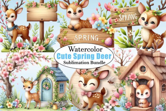 Watercolor Cute Spring Deer PNG Clipart