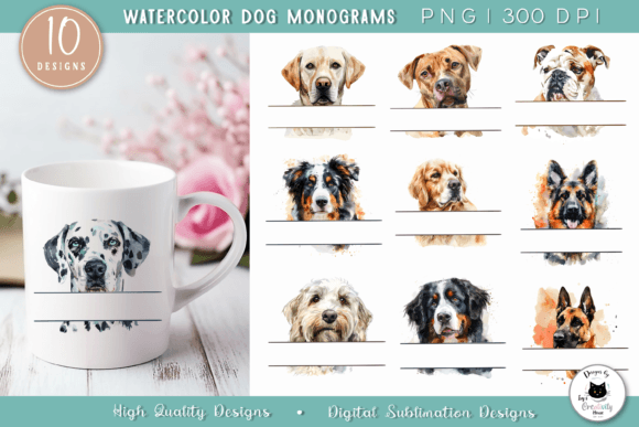 Watercolor Dog Breed Monogram PNG for Designers