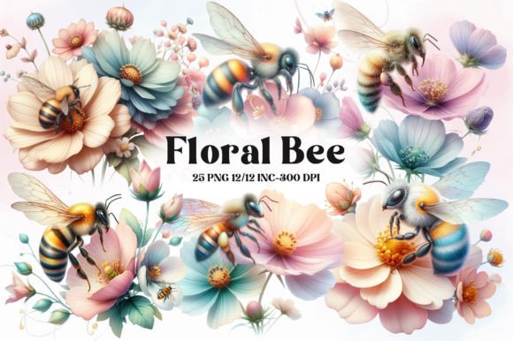 Watercolor Floral Bee Sublimation Bundle