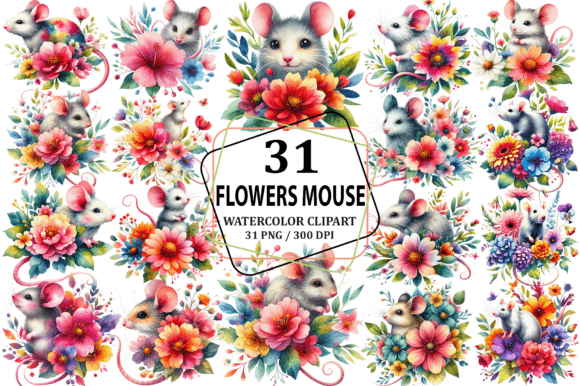 Watercolor Flowers Mouse Clipart PNG for Designers and Creatives