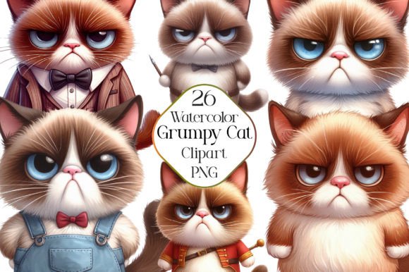 Watercolor Funny Grumpy Cat Clipart for Smart Branding