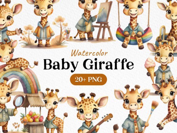 Watercolor Giraffe Clipart Bundle