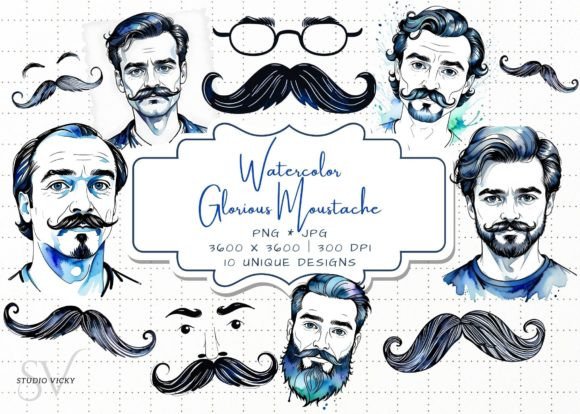 Watercolor Glorious Moustache Clipart for Creative Projects
