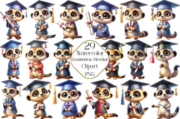 Watercolor Graduation Meerkat Clipart for Creative Projects