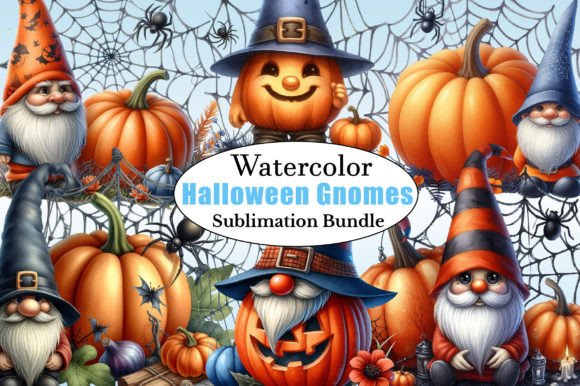Watercolor Halloween Gnomes PNG Clipart for Spooky Designs