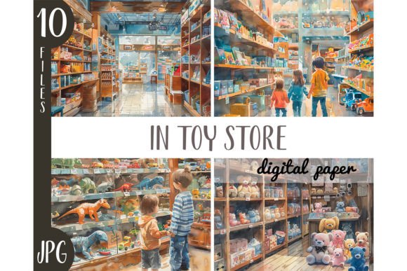Watercolor in Toy Store Clipart JPG for Designers