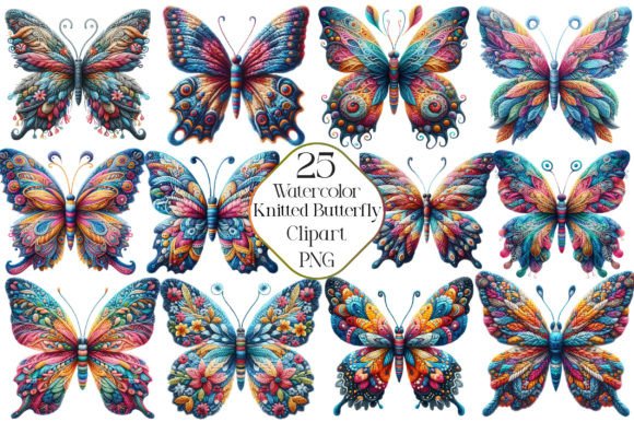 Watercolor Knitted Butterfly PNG Clipart for Creative Design