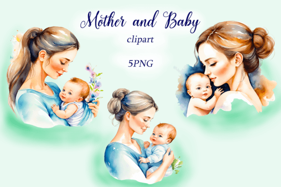 Watercolor Mother and Baby Clipart