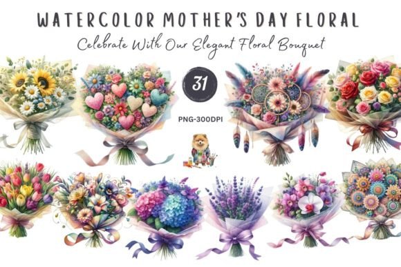 Watercolor Mother's Day Floral Clipart