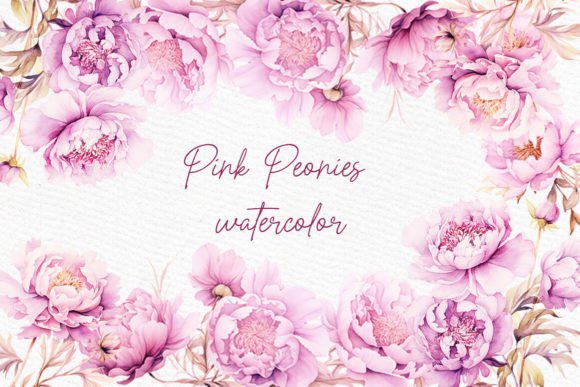 Watercolor Pink Flowers Clipart Peonies