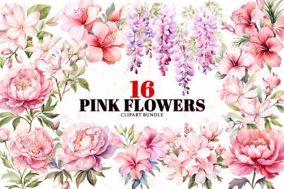 Watercolor Pink Flowers Sublimation PNG
