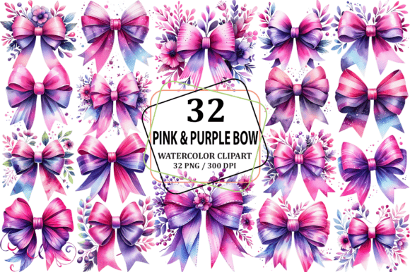 Watercolor Pink Purple Bow Clipart PNG Guide