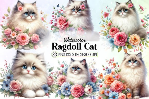 Watercolor Ragdoll Cat Clipart for Design Projects
