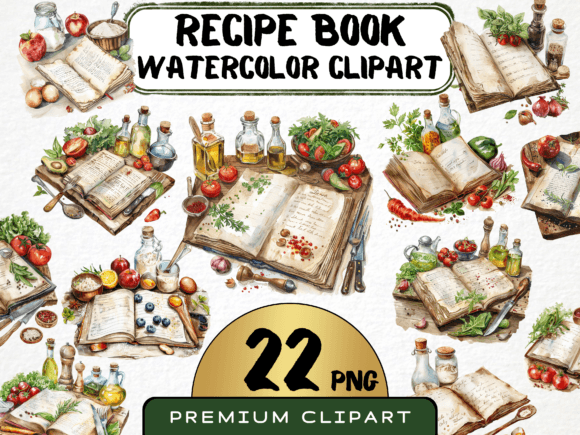 Watercolor Recipe Book Clipart for Thoughtful Design Projects